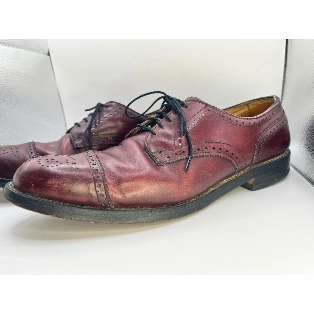 Allen‎ Edmonds Lexington Burgundy Leather Cap Toe Wingtip Derby Shoes 11.5 R